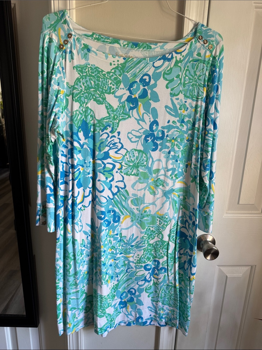 Lilly Pulitzer Blue & Green Floral Boatneck Women's Top